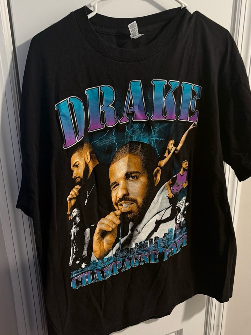 Alstyle Black Graphic Tee with Teal & Purple Drake Print
